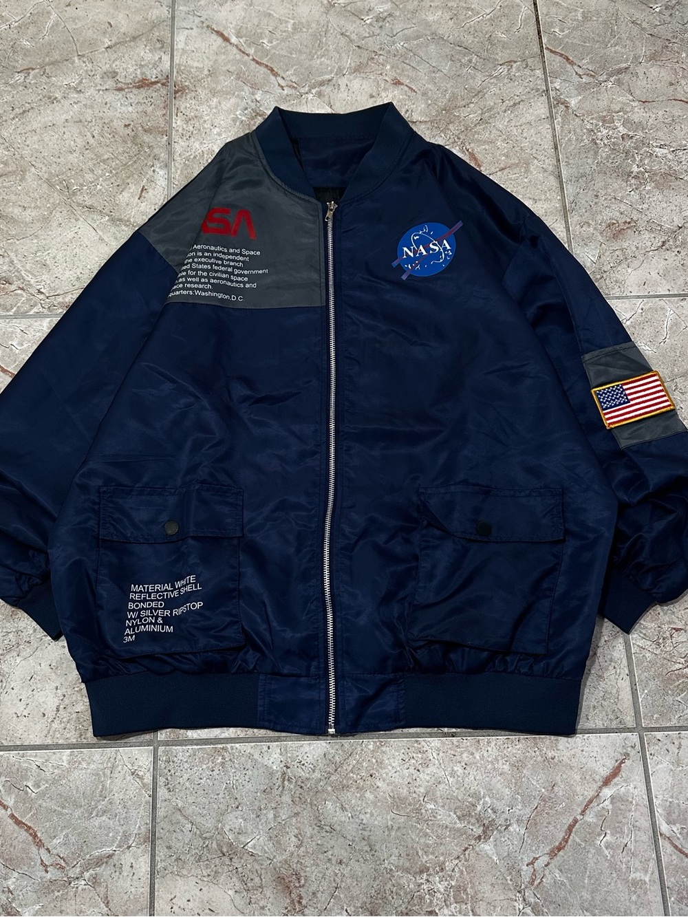 Men's Navy Bomber Jacket with Patches